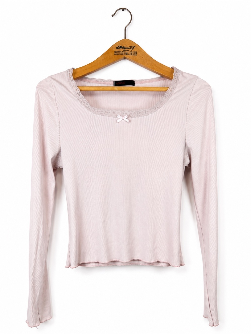 ROMWE Pink Ribbed Long Sleeve Y2K Top Size S Lace Balletcore Fairycore Babydoll